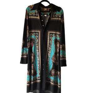 Evo Vorro Womens Dress SZ L Shirt Dress Front Snaps Longsleeve Medallions Office